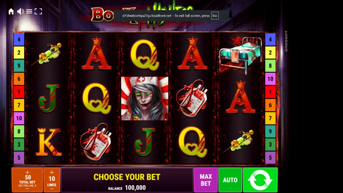 Tampilan visual slot Book Of Madness Deluxe dengan tema rumah sakit jiwa yang mencekam